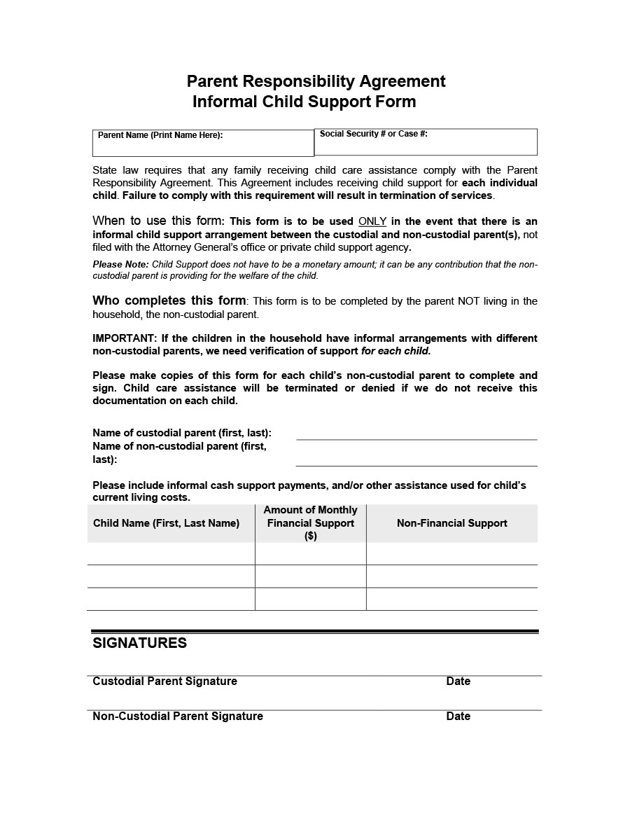 Parent Child Care Provider Agreement 32 Free Child Support Agreement Templates Pdf Ms Word