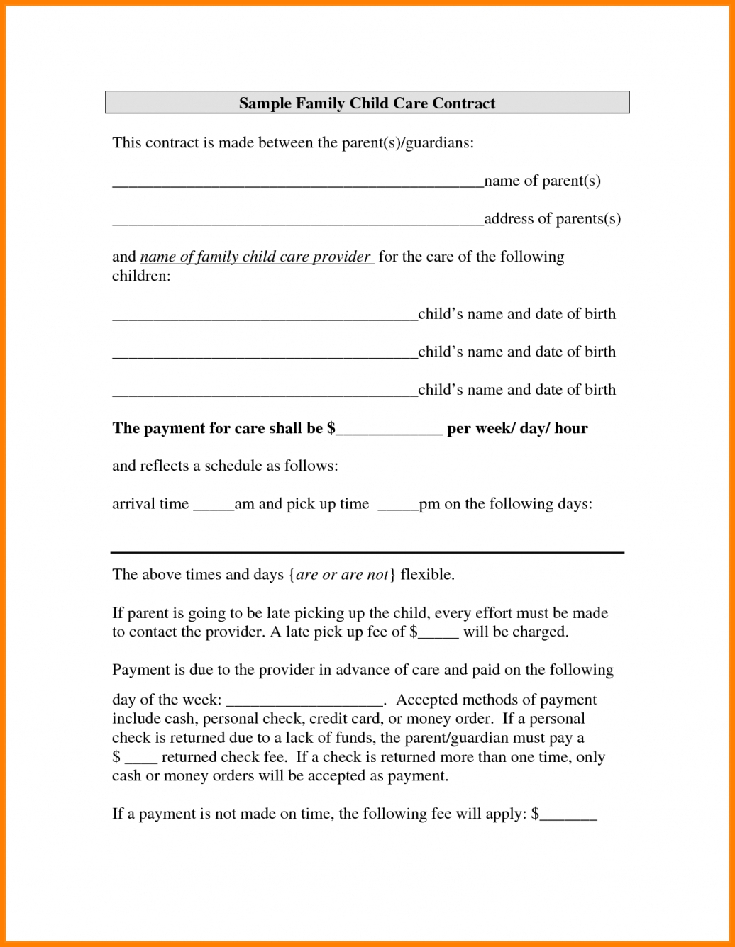 Parent Child Care Provider Agreement Child Care Agreement Between Parents 27571 10 Sample Daycare