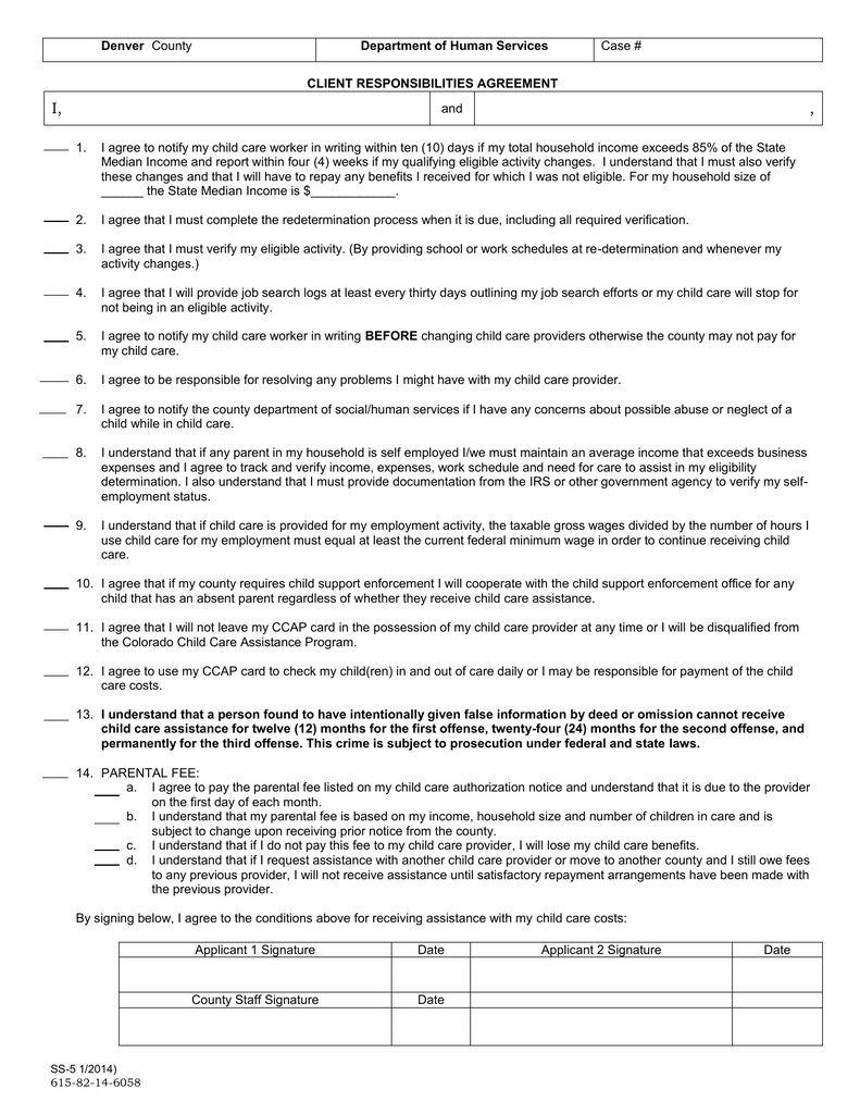 Parent Child Care Provider Agreement Client Responsibility Agreement