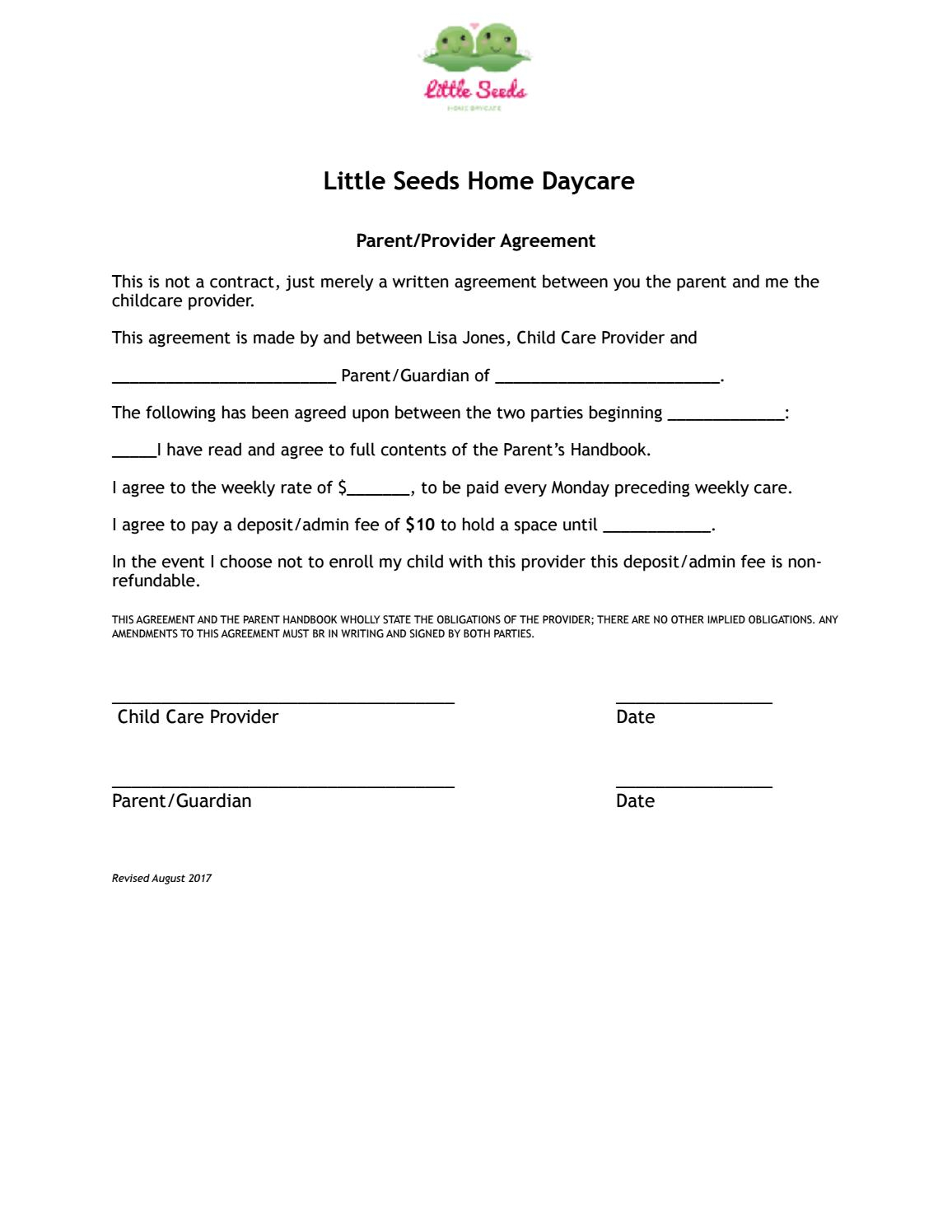 Parent Child Care Provider Agreement Daycare Agreement Little Seeds Home Daycare Issuu