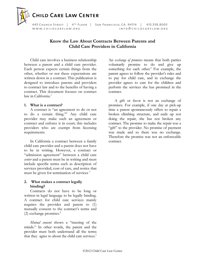 Parent Child Care Provider Agreement Know The Law About Contracts Between Parents And Child Care