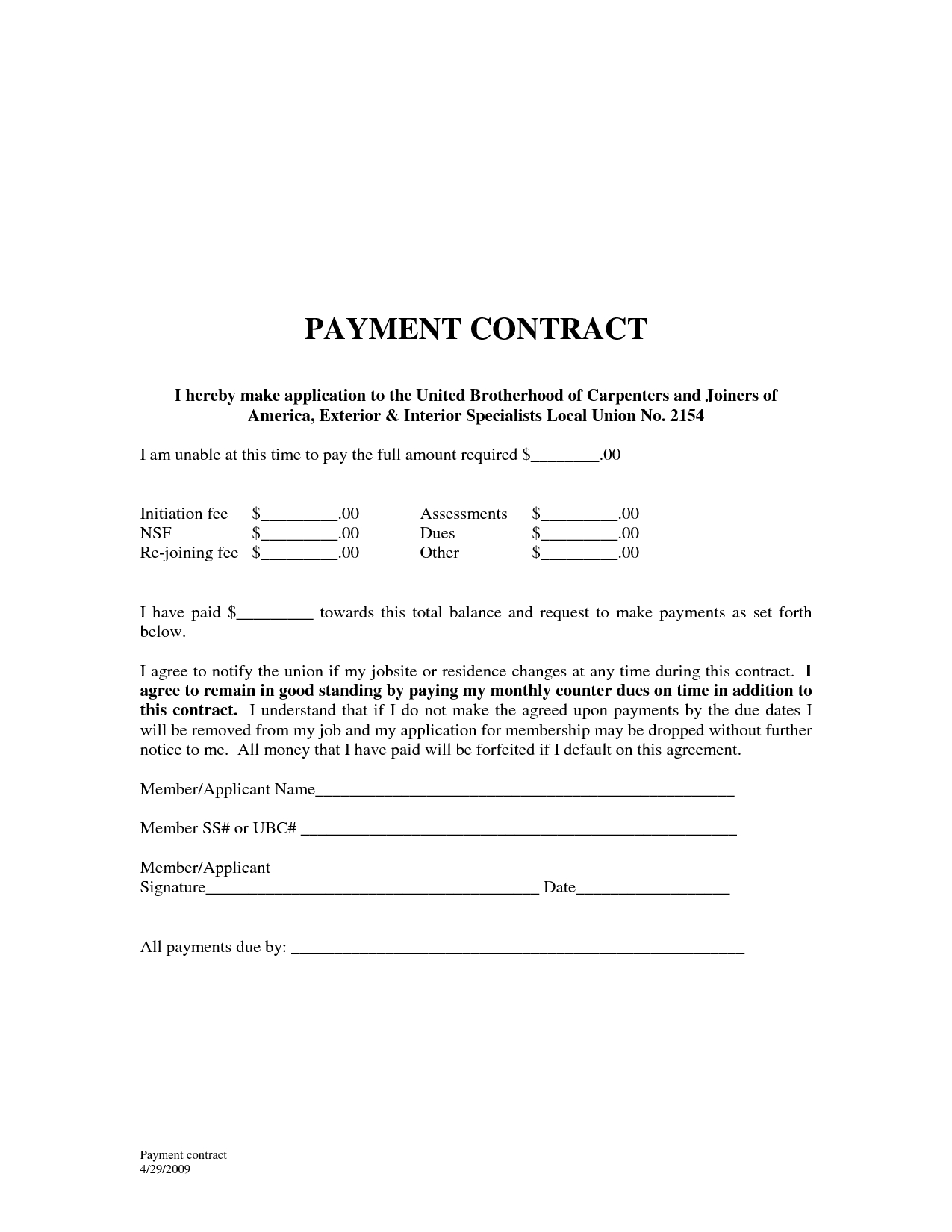 Payment Agreement Contract For Car Sample Payment Plan Contract Ataumberglauf Verband