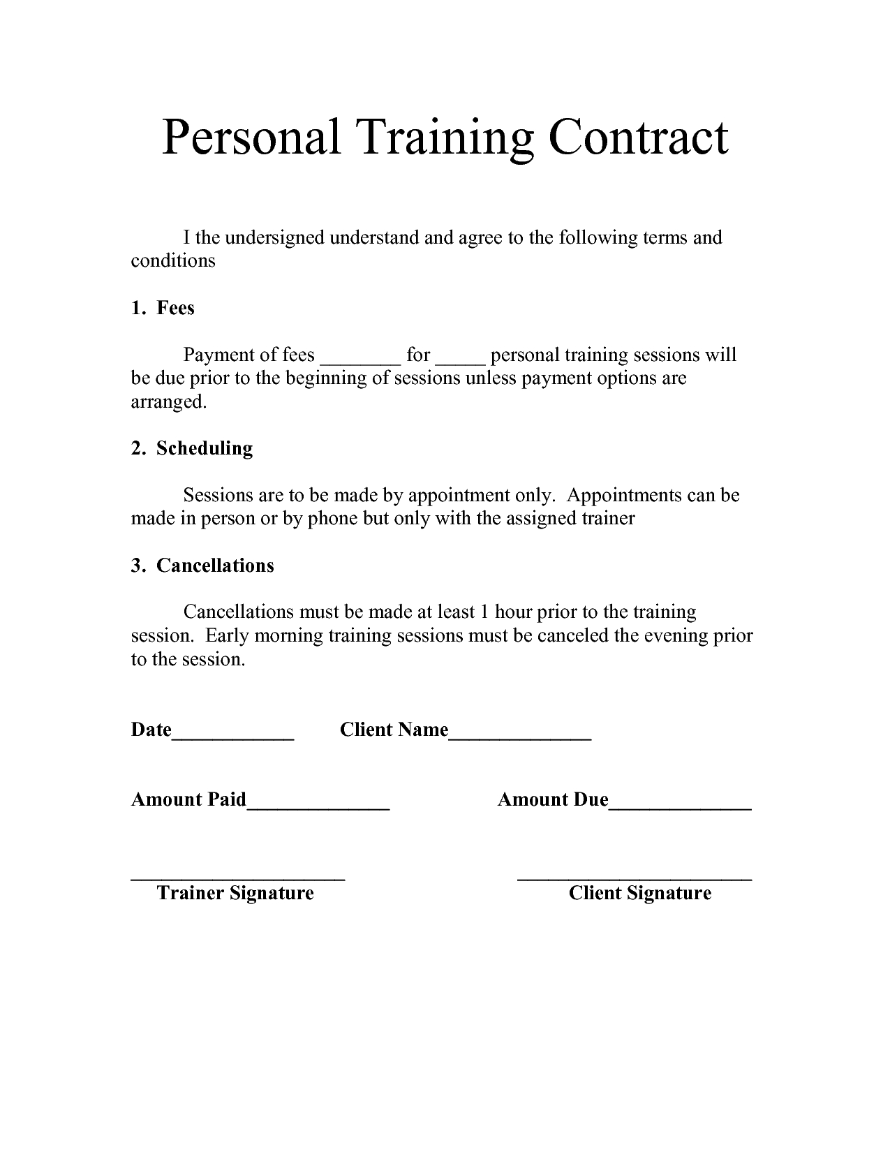 Personal Agreement Template 003 Personal Training Contracts Template Top Ideas Trainer Client