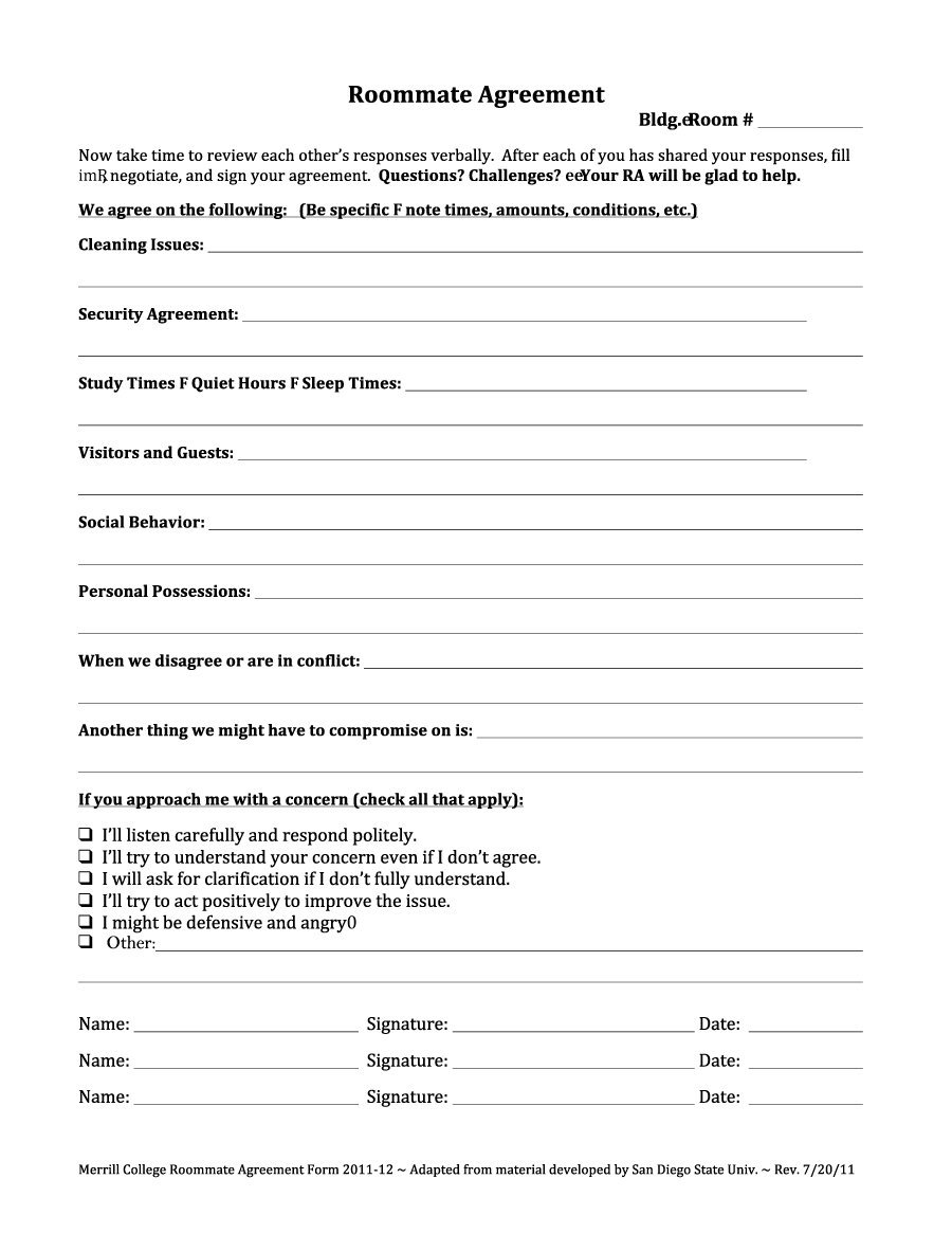 Personal Agreement Template 40 Free Roommate Agreement Templates Forms Word Pdf