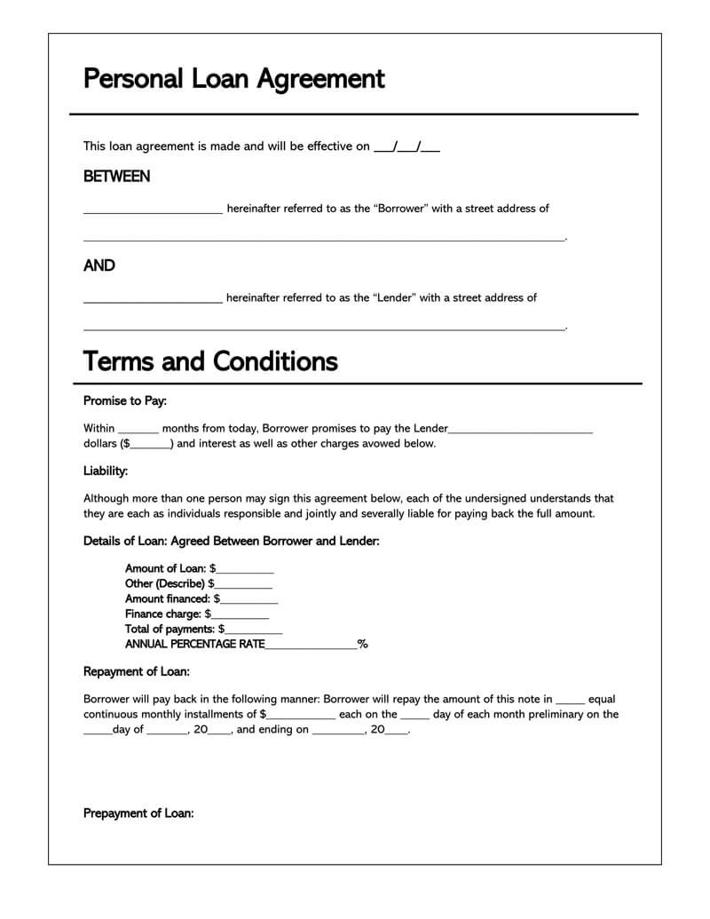 Personal Agreement Template Free Personal Loan Agreement Templates Samples Word Pdf