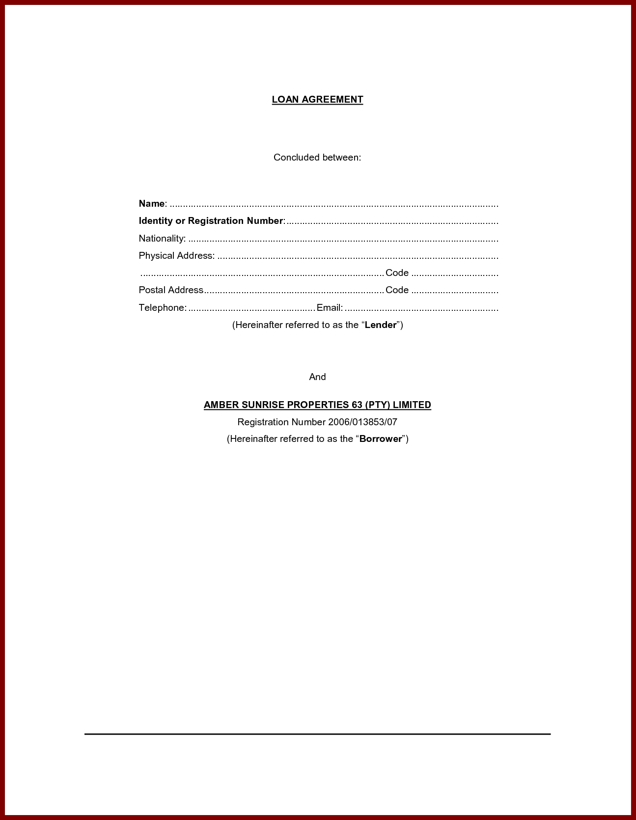 Personal Agreement Template Personal Loan Agreement Template Penfed Credit And For