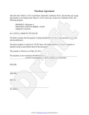Personal Agreement Template Purchase Agreement Template Free Purchase Agreement