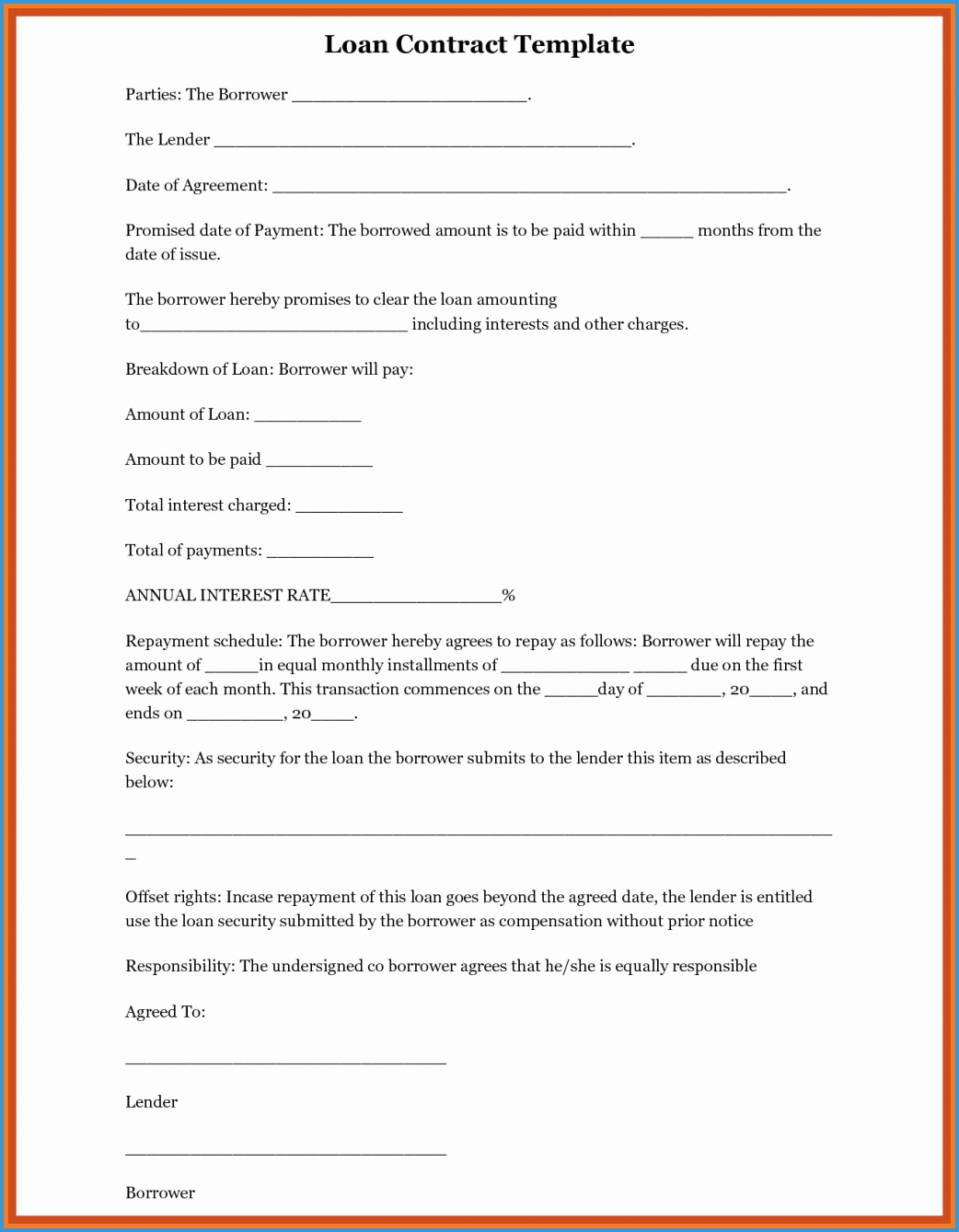 Personal Loan Agreement Template Free Template For Loan Agreement Between Friends New 9 10 Sample