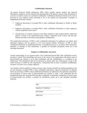 Phi Confidentiality Agreement Employee Confidentiality Statement