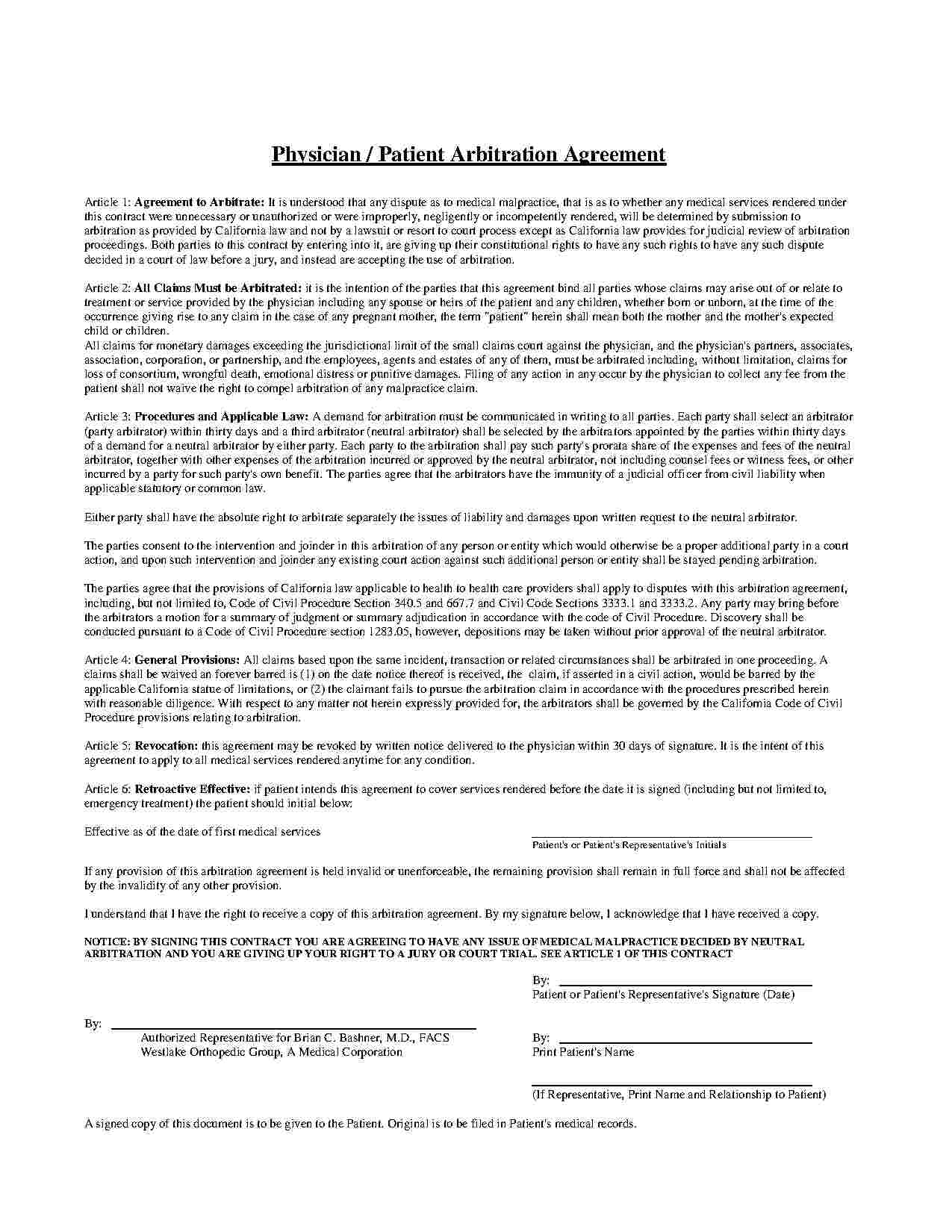 Physician Patient Arbitration Agreement Download Arbitration Agreement Style 18 Template For Free At
