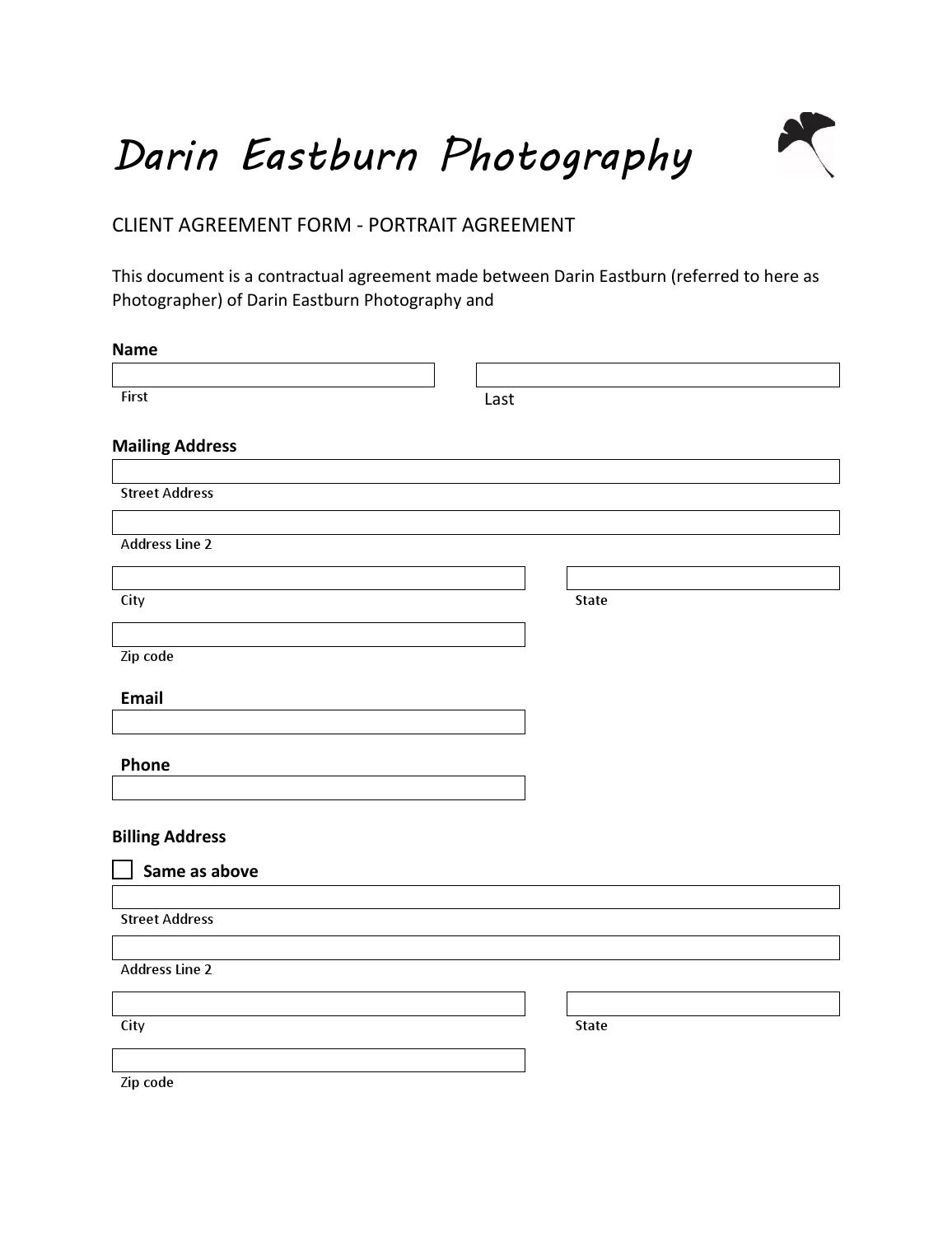 Portrait Agreement Form Client Portrait Agreement Darin Eastburn Photography Issuu