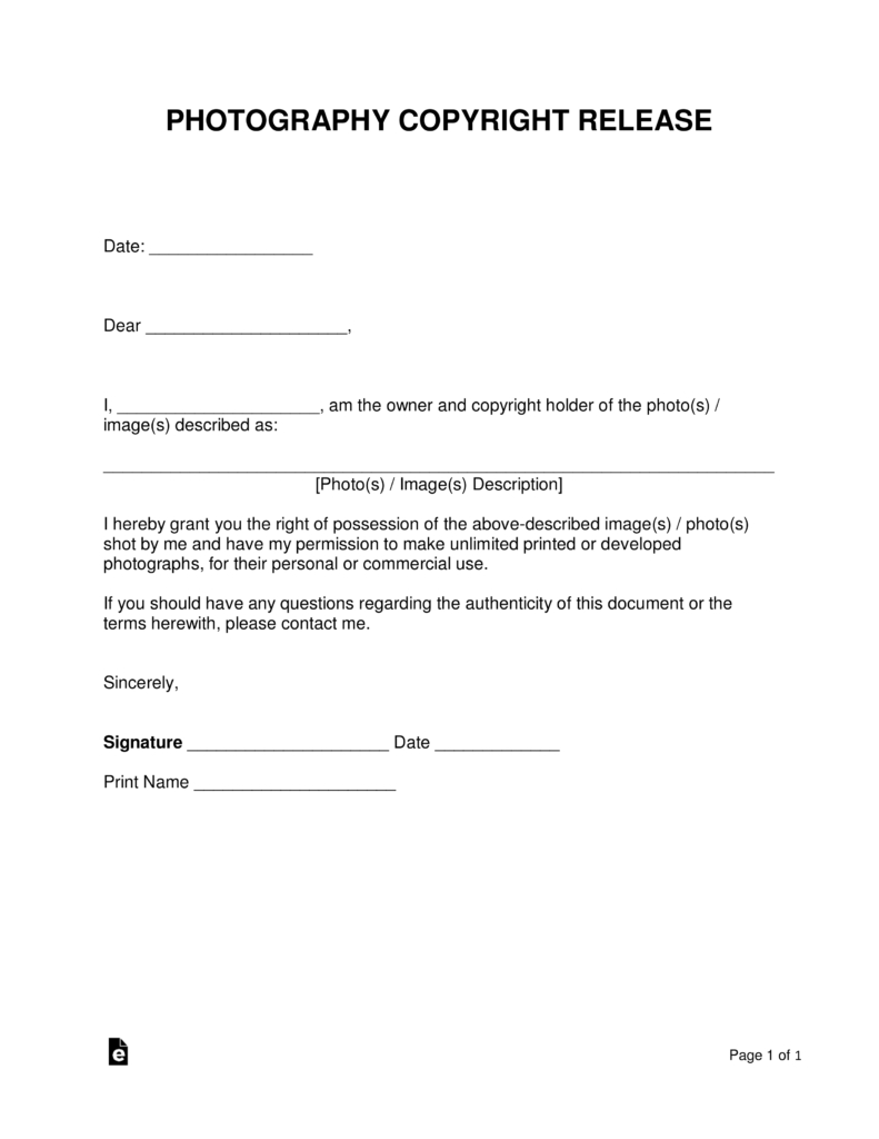 Portrait Agreement Form Free Photo Copyright Release Form Word Pdf Eforms Free