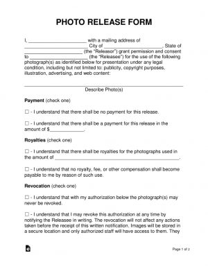 Portrait Agreement Form Free Photo Release Forms Word Pdf Eforms Free Fillable Forms