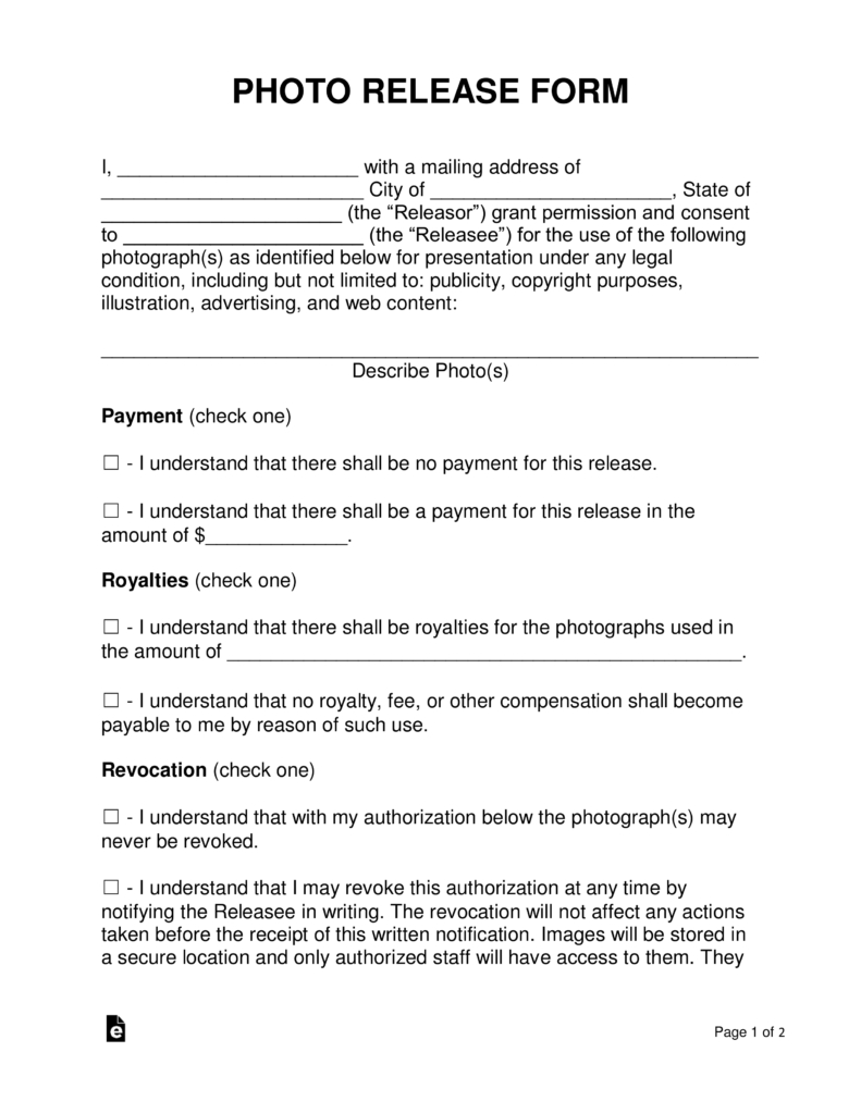 Portrait Agreement Form Free Photo Release Forms Word Pdf Eforms Free Fillable Forms
