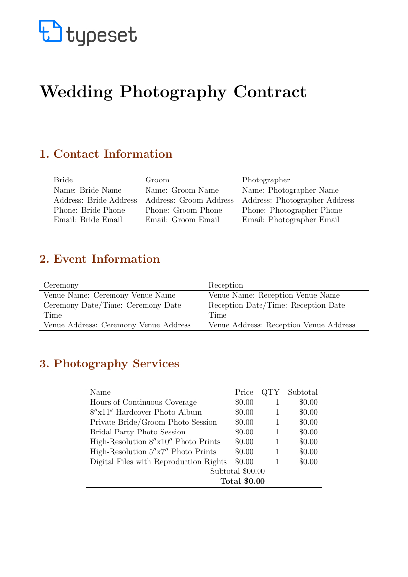 Portrait Agreement Form Photography Contracts Templates Ataumberglauf Verband