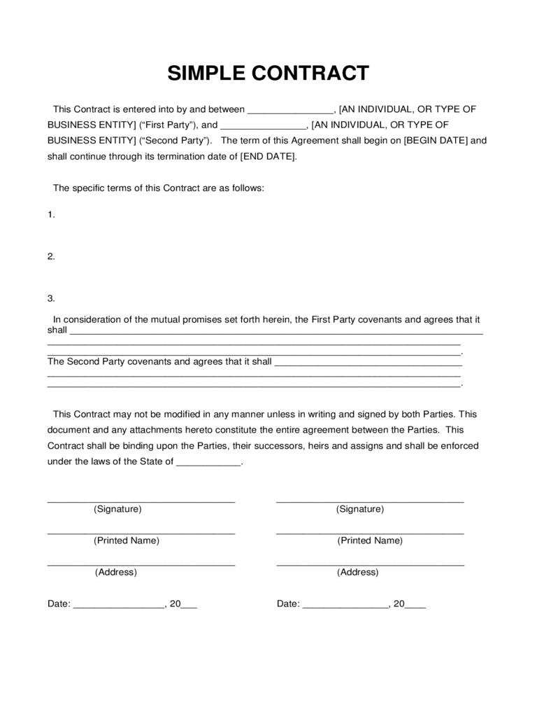 Portrait Agreement Form Simple Contracts Templates Ataumberglauf Verband