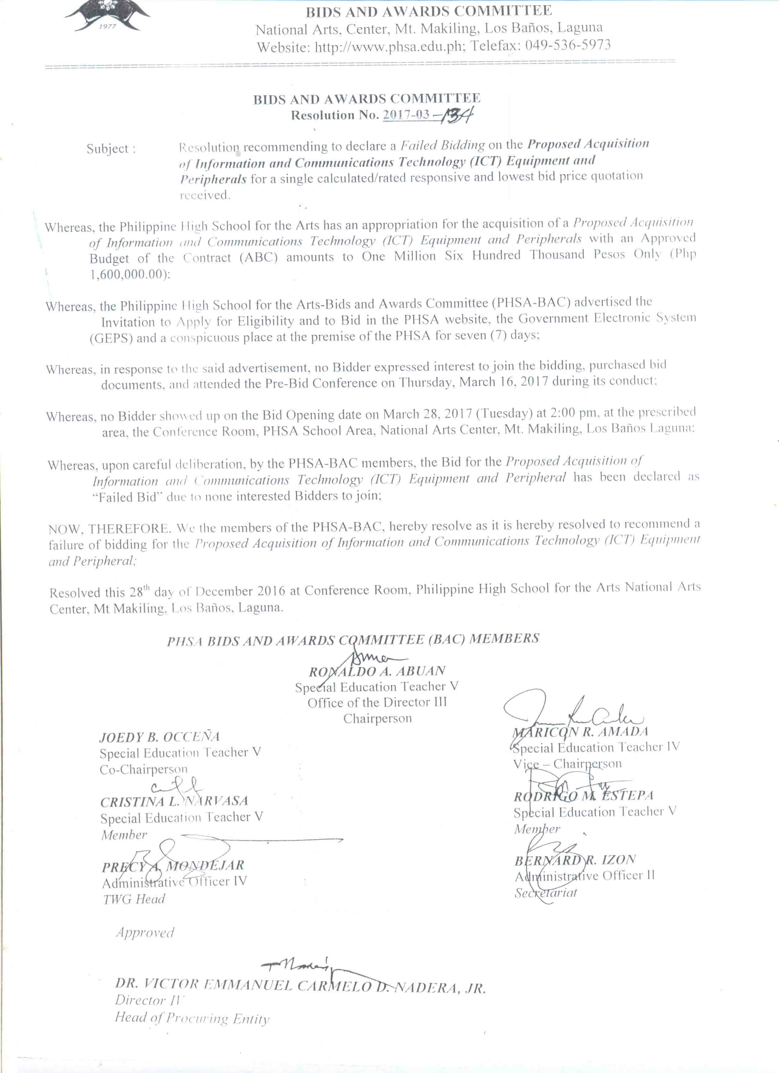 Pre Bid Agreement Philippine High School For The Arts