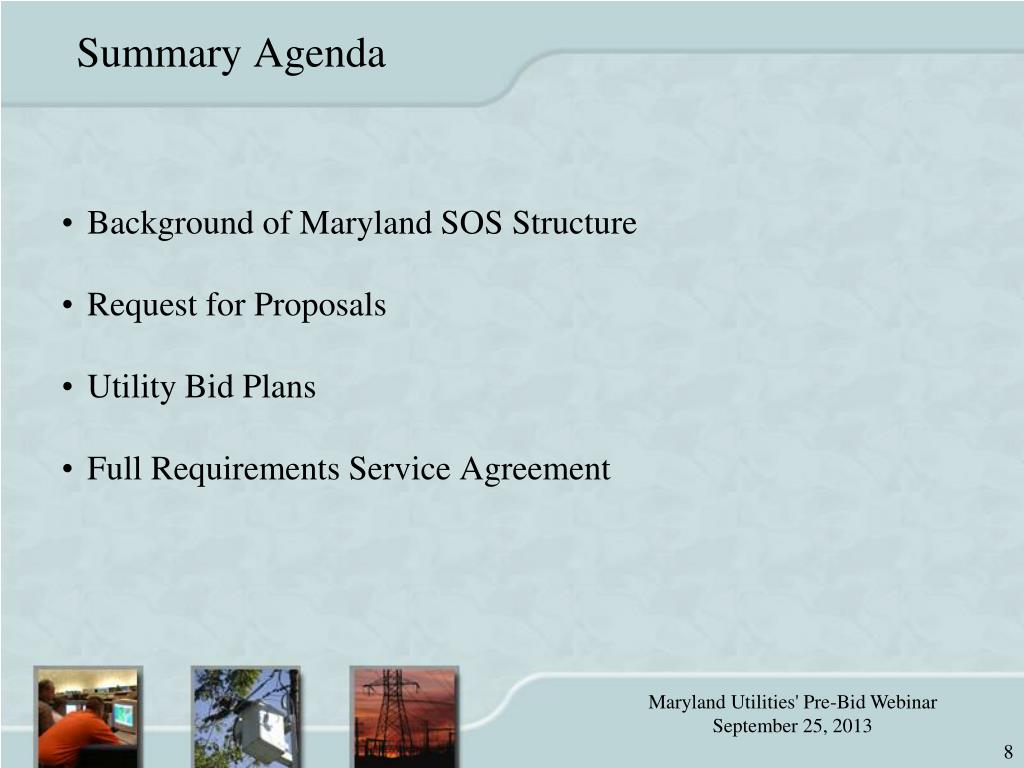 Pre Bid Agreement Ppt Maryland Utilities Request For Proposals For Full