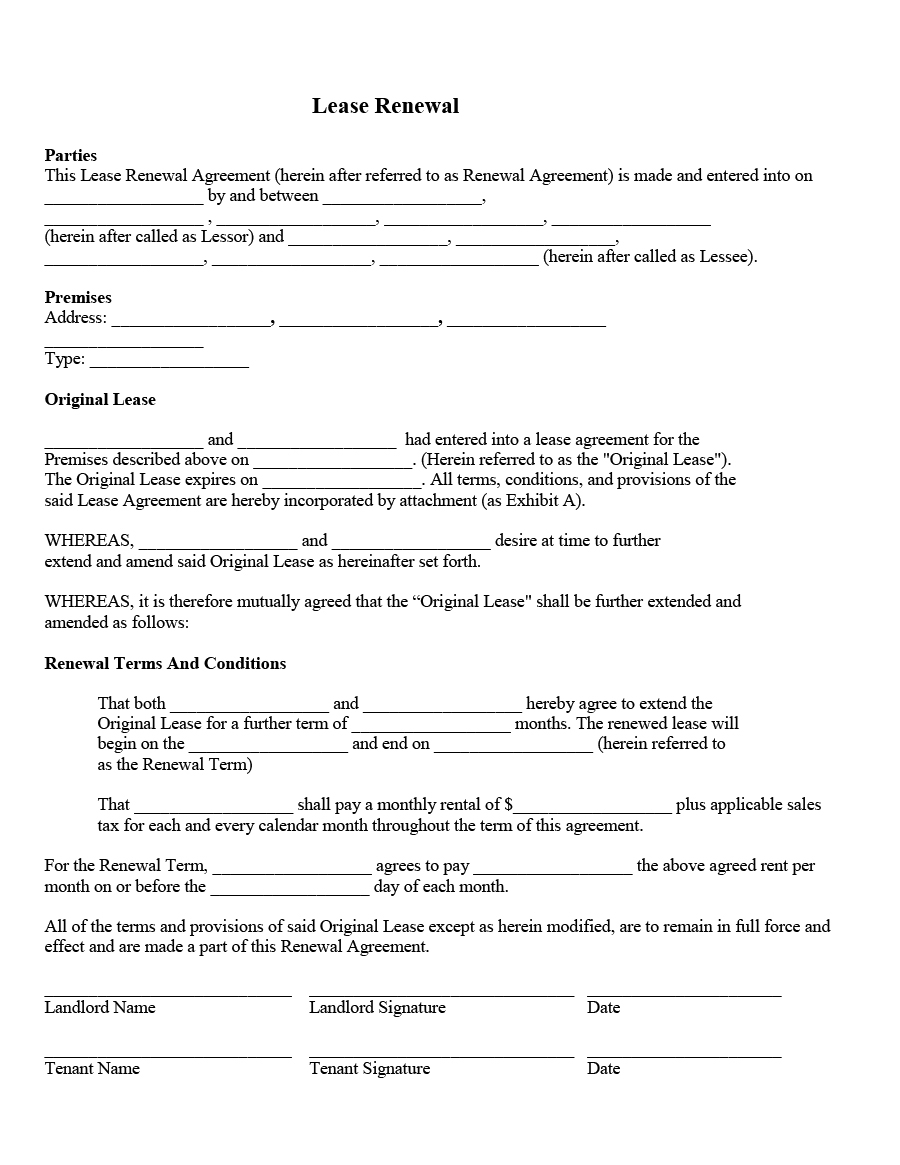 Printable Lease Agreement 36 Best Lease Renewal Letters Forms Word Pdf Template Lab