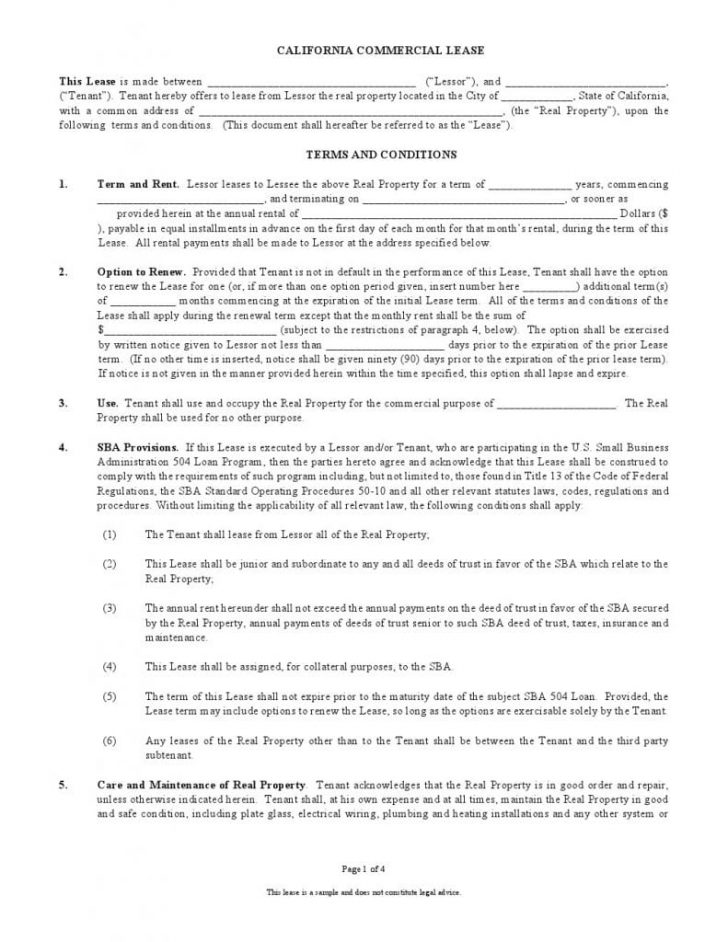 Printable Lease Agreement Free Printable California Commercial Lease ...