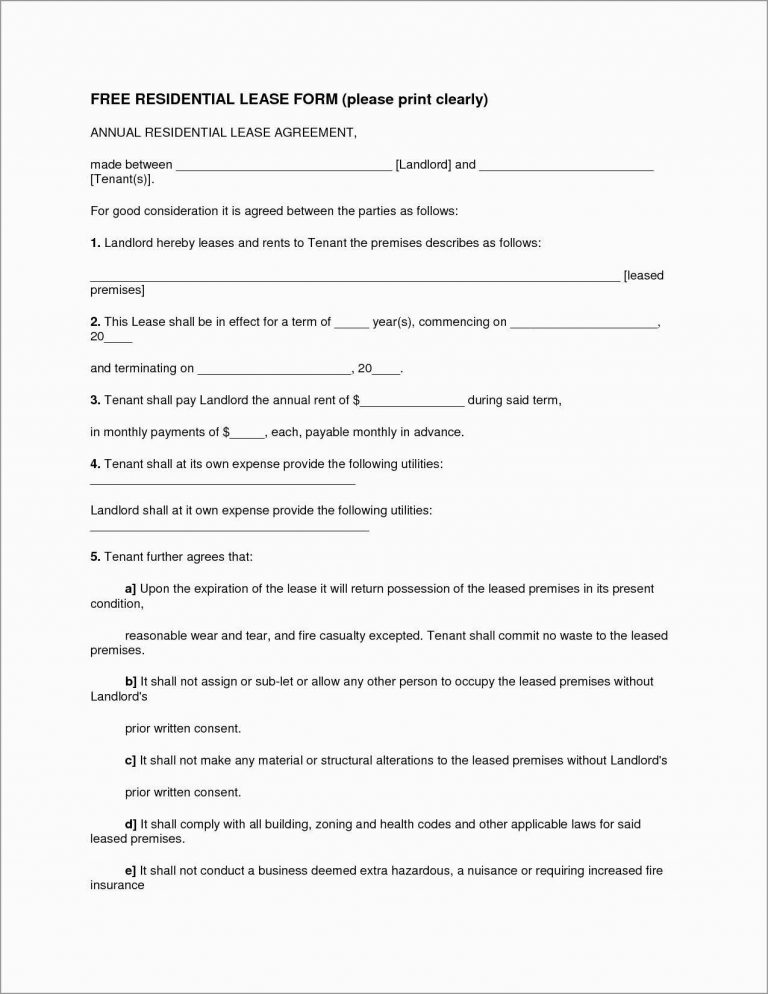 Printable Lease Agreement Free Printable Lease Template Awesome Best S ...