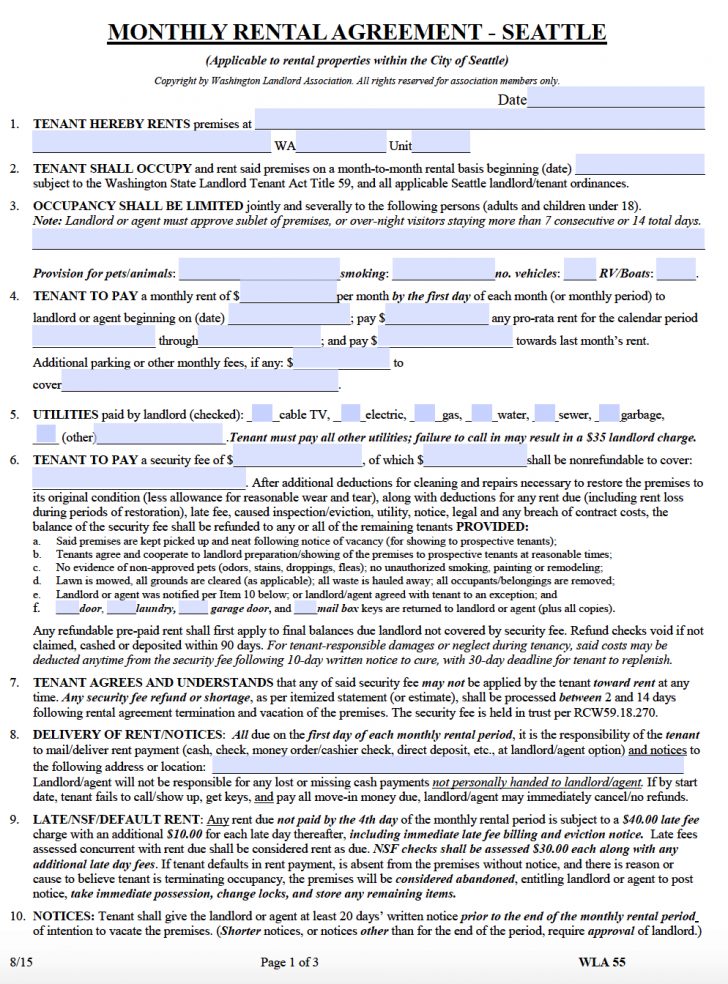 Private Rental Agreement Wa Free Washington Month To Month Rental Agreement Pdf Template 5327