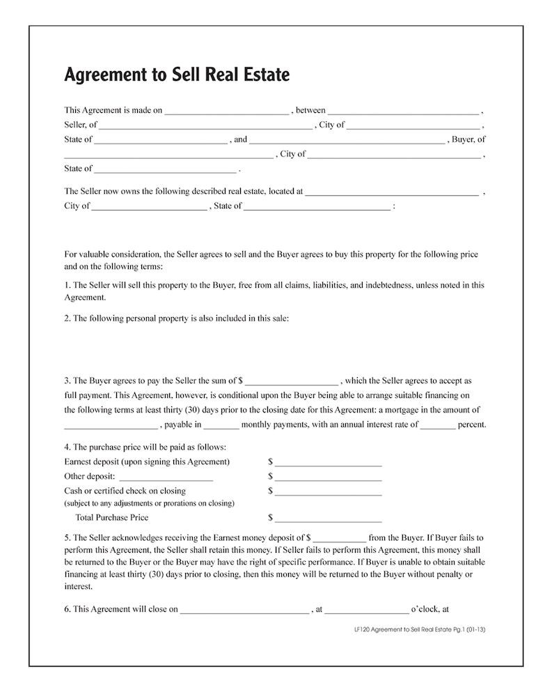 Product Purchase Agreement Template Agreement To Sell Real Estate Forms And Instructions