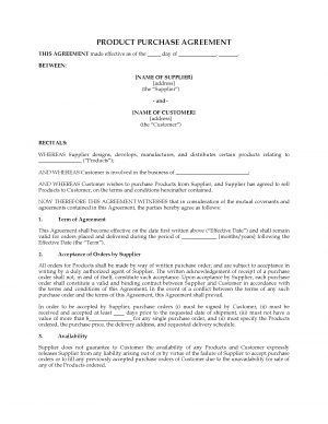 Product Purchase Agreement Template Product Purchase Agreement