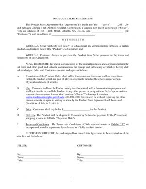 Product Purchase Agreement Template Product Sales Agreement Georgia Institute Of Technology