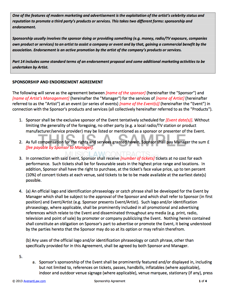 Product Purchase Agreement Template Sponsorship Contract