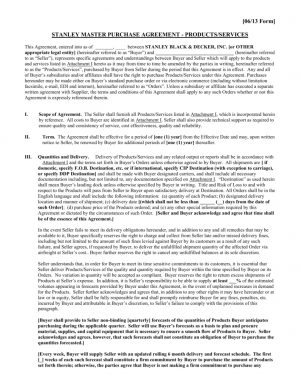 Product Purchase Agreement Template Stanley Master Purchase Agreement