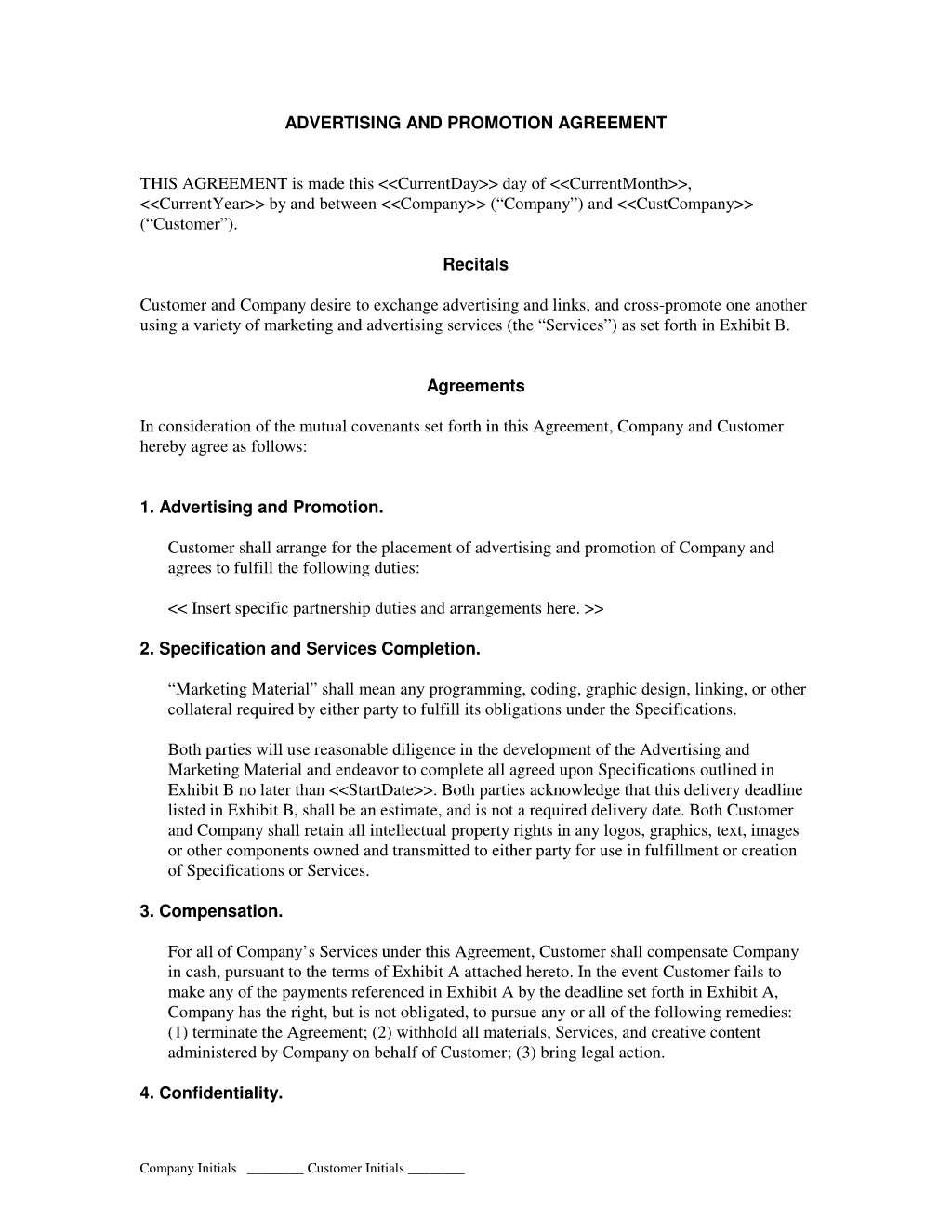 Promotion Agreement Template Advertisement Agreement Format 46135 Cross Promotion Proposal