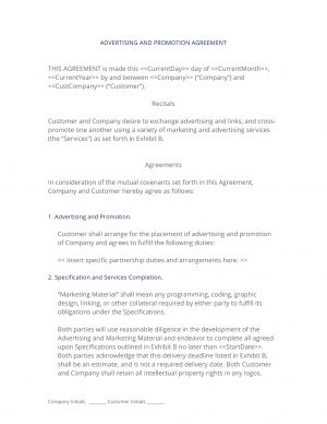 Promotion Agreement Template Advertising And Promotion Contract 3 Easy Steps