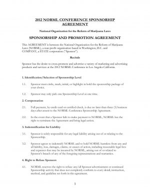 Promotion Agreement Template Sponsorship And Promotion Agreement Norml