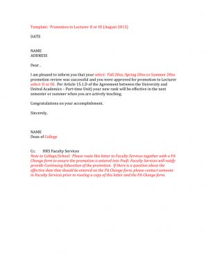 Promotion Agreement Template Template Promotion To Lecturer Ii Or Iii August 2013 Date Name