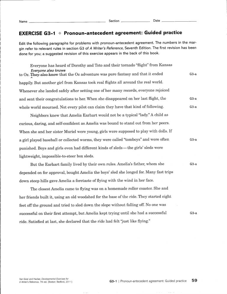 Pronoun Antecedent Agreement Exercises 9 Pronoun Antecedent Examples