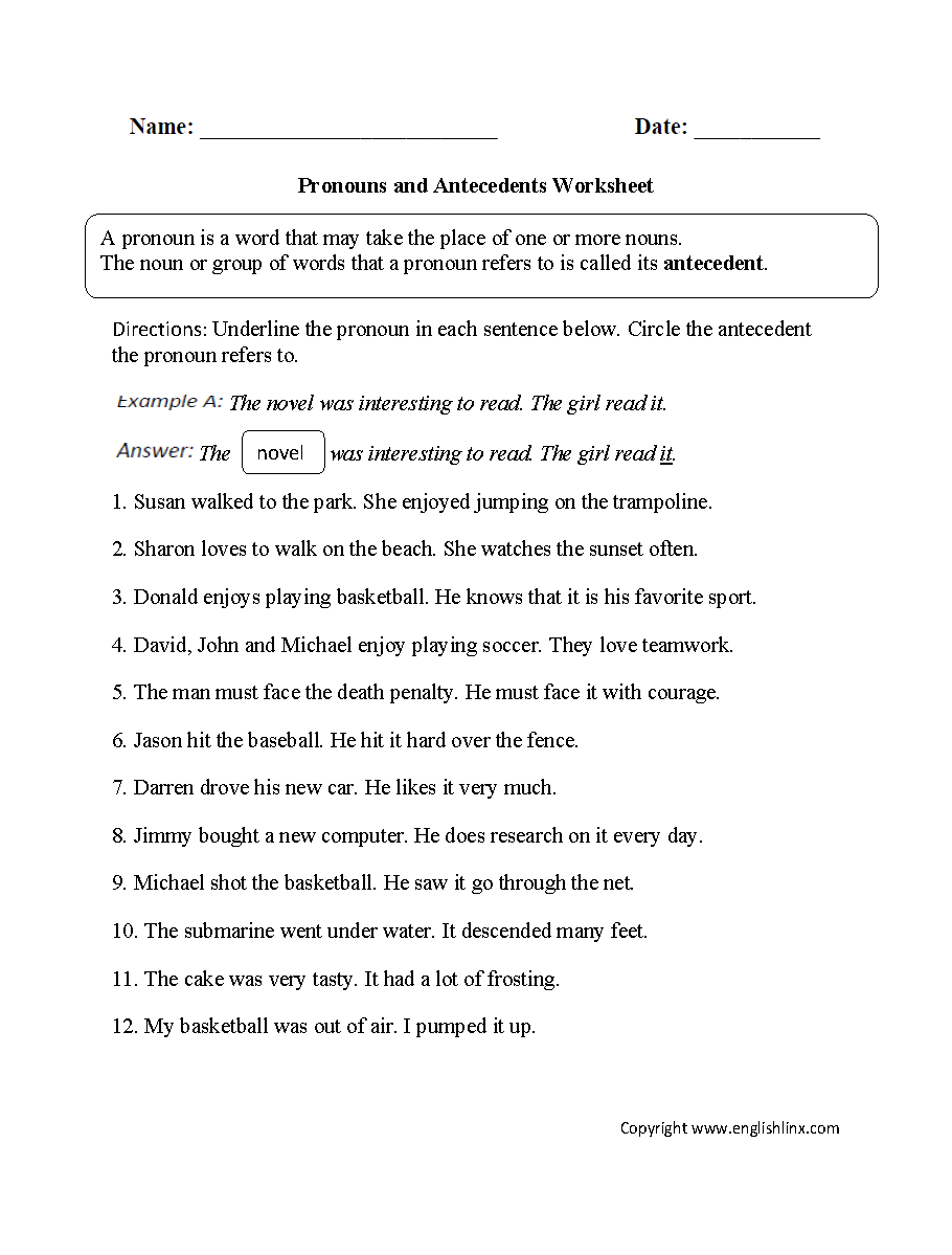 Pronoun Antecedent Agreement Exercises Word Usage Worksheets Pronoun Agreement Worksheets