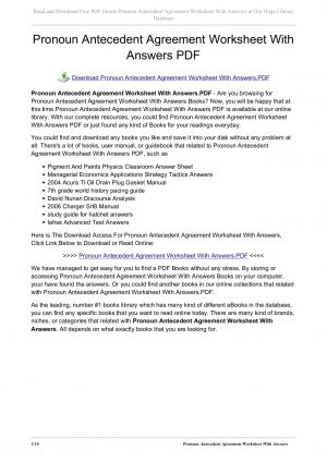 Pronoun Antecedent Agreement Worksheets Pronoun Antecedent Agreement Worksheet With Answers Pdf