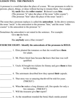 Pronoun Antecedent Agreement Worksheets Sometimes The Antecedent Is Not Stated In The Sentence For Example