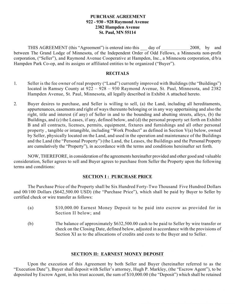 Purchase Agreement Mn 27 Purchase Agreement Examples Pdf Word Examples