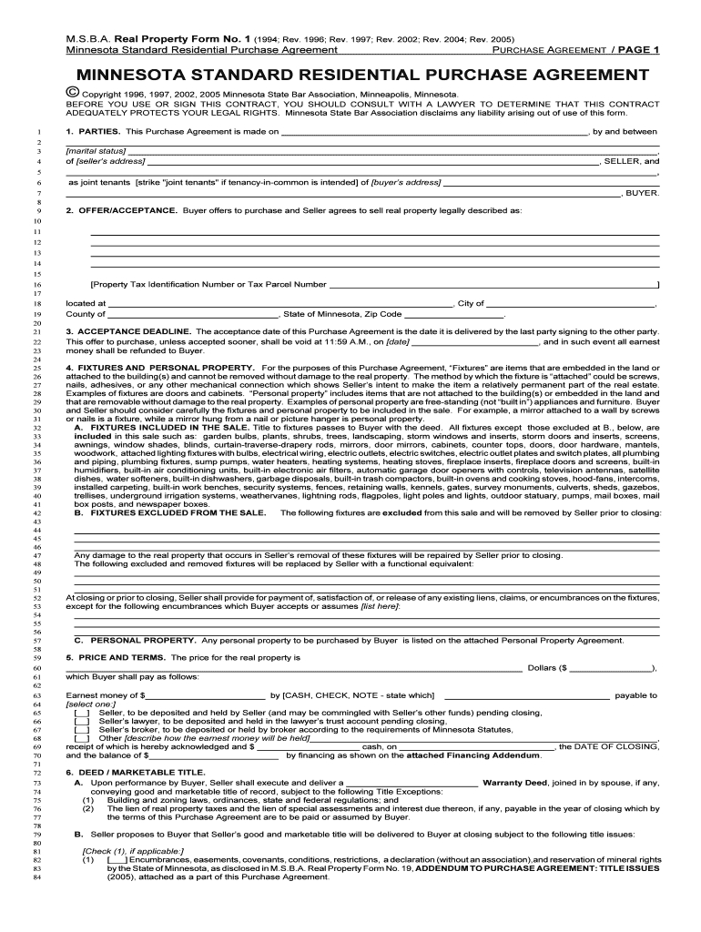 Purchase Agreement Mn Minnesota Purchase Agreement Fill Online Printable Fillable