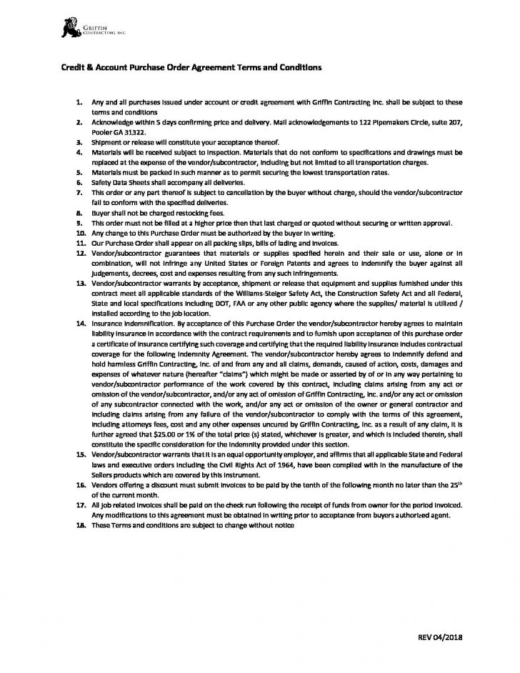 Purchase Order Agreement Account And Credit Purchase Order Agreement