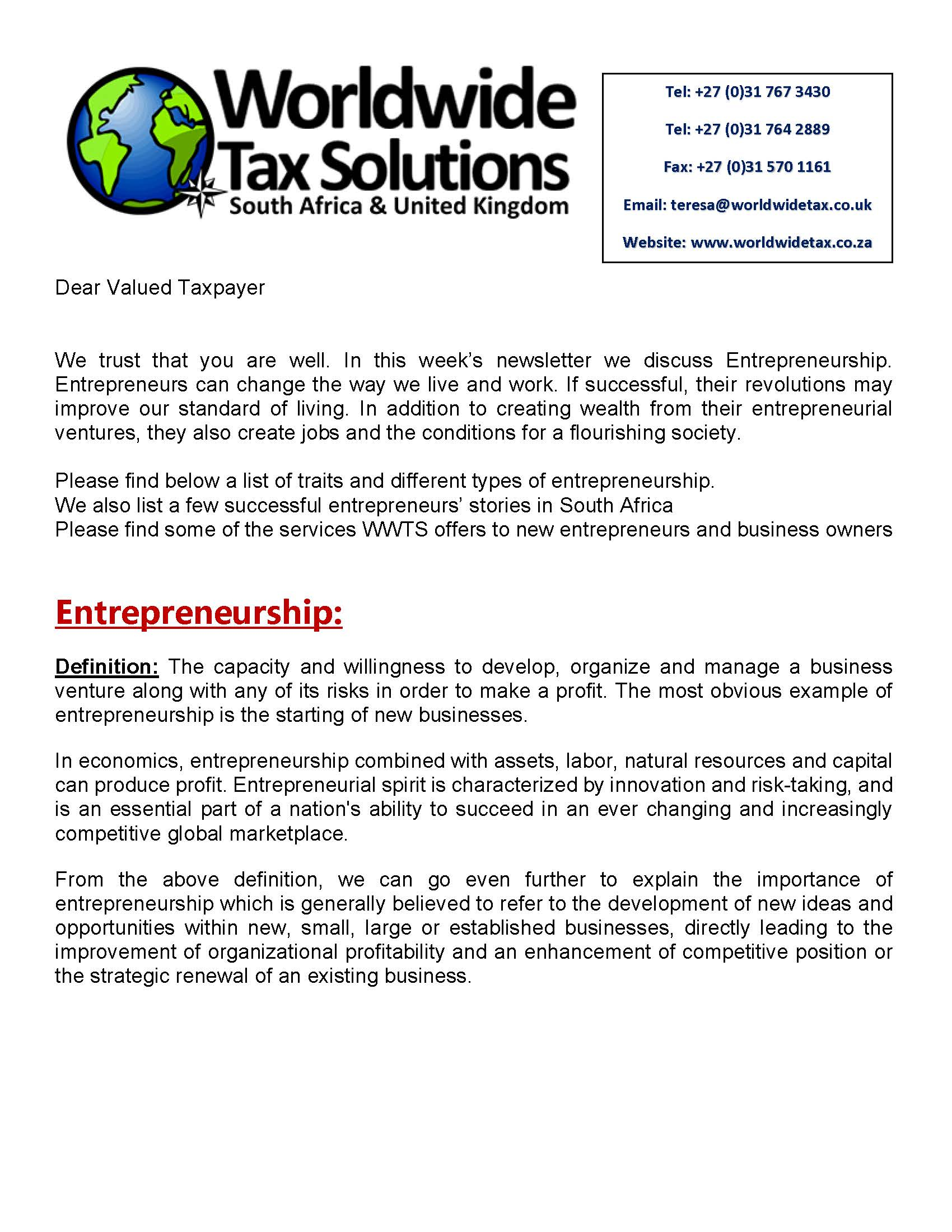 Qualxserv Service Agreement Worldwide Tax Solutions Newsletter 52 12 April 2018