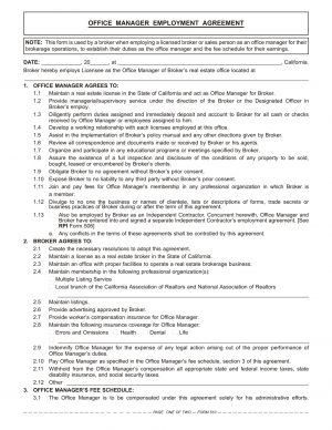 Real Estate Broker Employment Agreement Office Manager Employment Agreement Rpi Form 510 First Tuesday