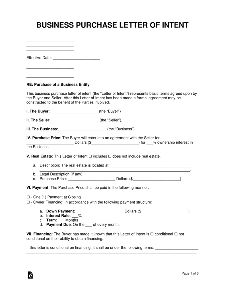 Real Estate Intent To Purchase Agreement Free Business Purchase Letter Of Intent Template Pdf Word