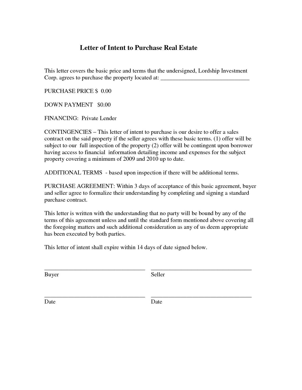 Real Estate Intent To Purchase Agreement Letter Of Intent Purchase Real Estate Edit Paper Online