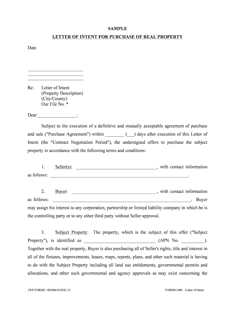 Real Estate Intent To Purchase Agreement Sample Letter To Buy Land Fill Online Printable Fillable Blank