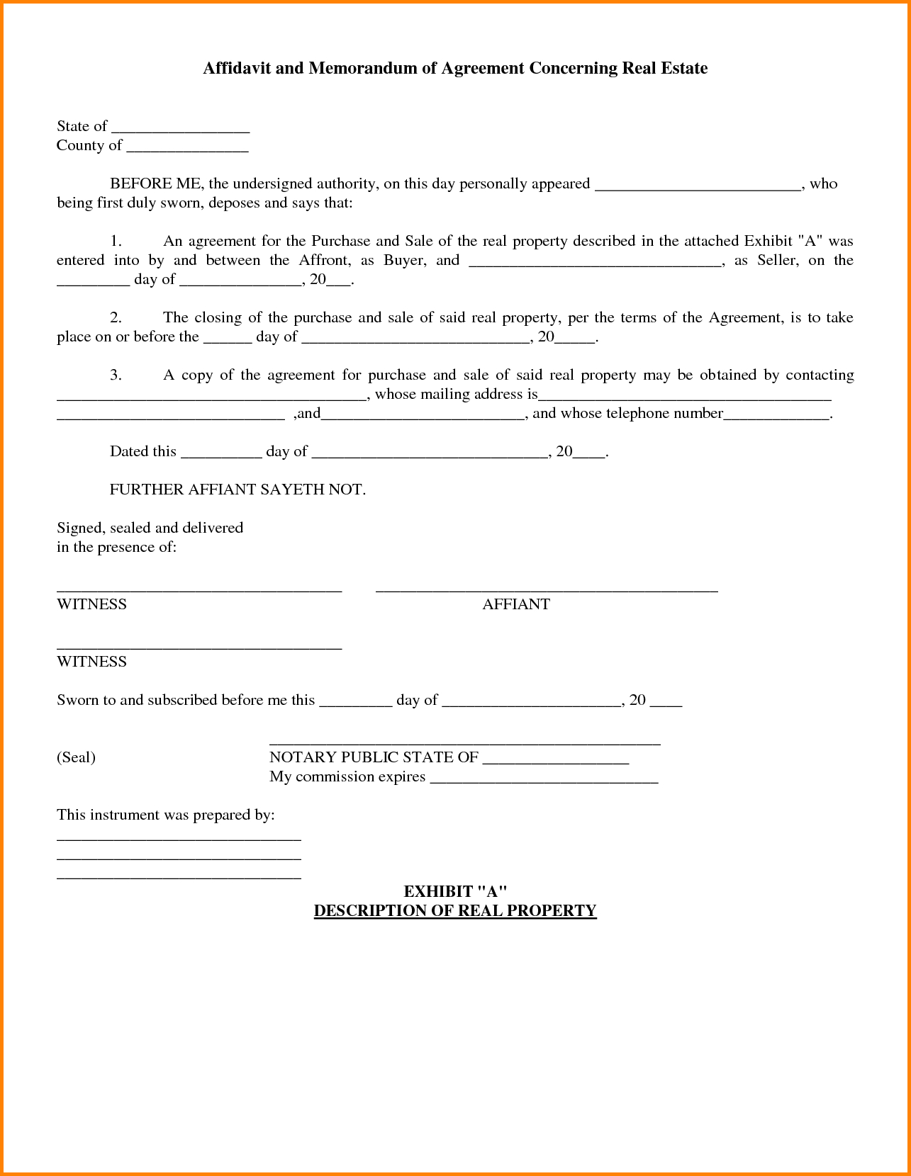 Real Estate Purchase Agreement Form 8 Free Purchase Agreement Memo Templates