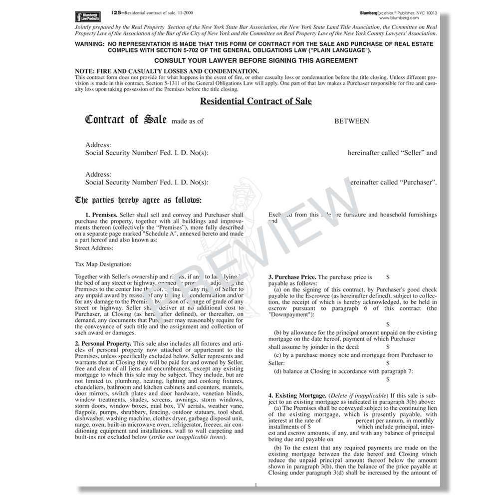 Real Estate Purchase Agreement Form Blumberg New York Real Estate Contract Forms