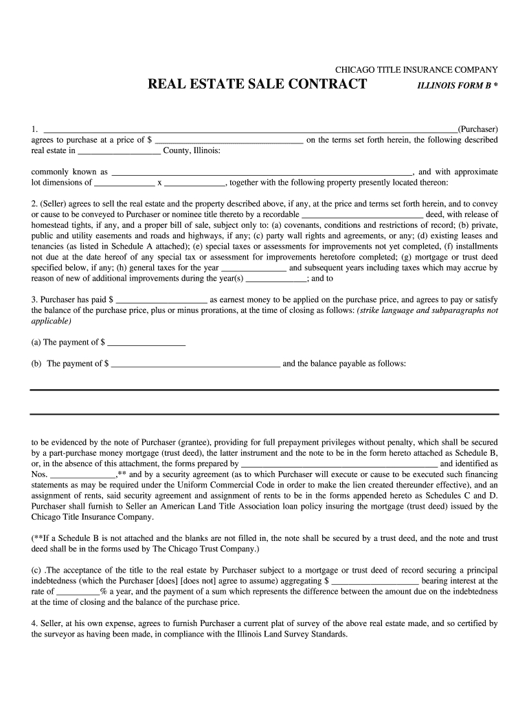Real Estate Purchase Agreement Form Real Estate Contract Illinois Fill Online Printable Fillable